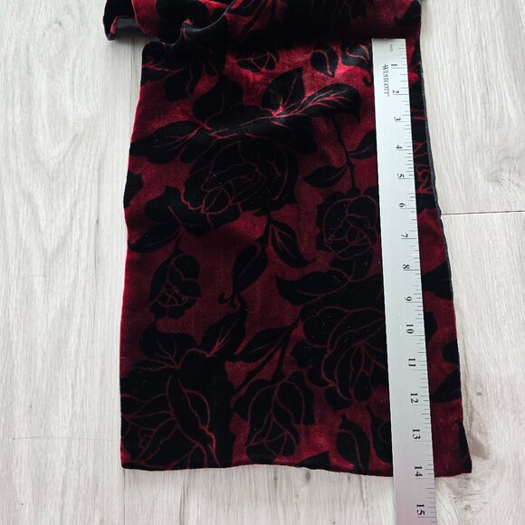 whimsy goth black red velvet floral print silk boho rectangle small length scarf - Picture 6 of 6